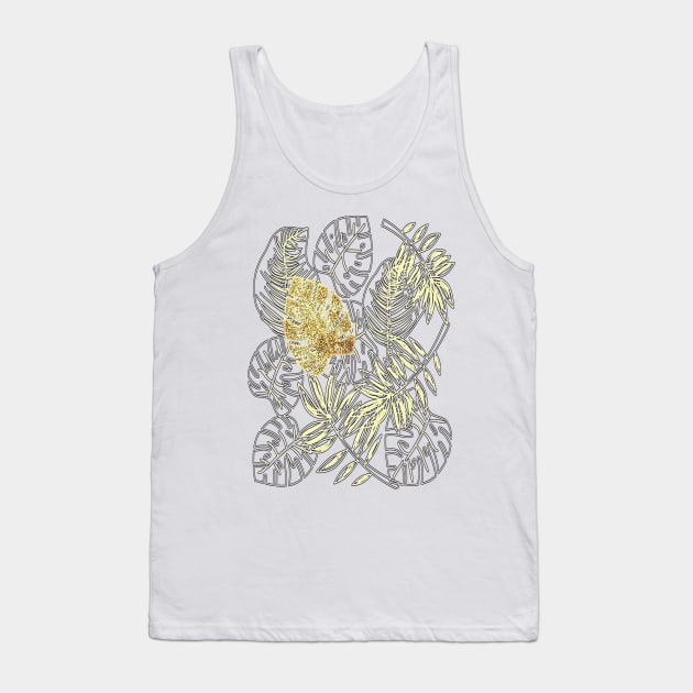 Tropical Leaves with Gold Monstera (Ultra Violet) Tank Top by RoxanneG